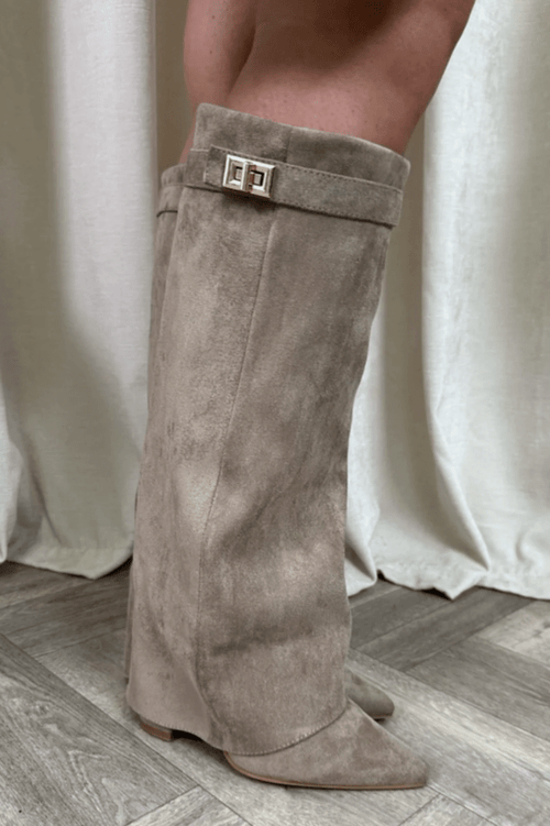 Kacob | Women's Slim Heeled Knee High Boots – Stretch Panel Winter Boots