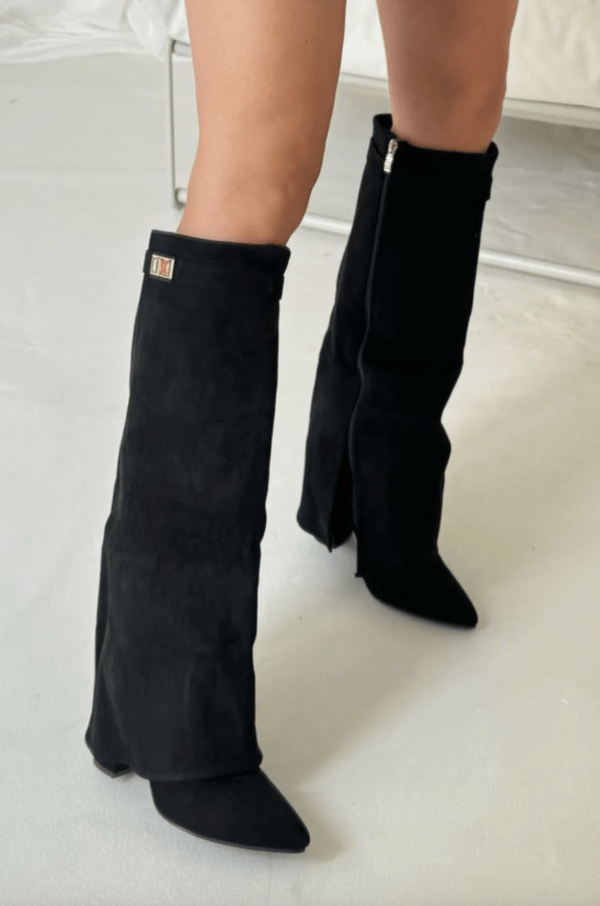 Kacob | Women's Slim Heeled Knee High Boots – Stretch Panel Winter Boots