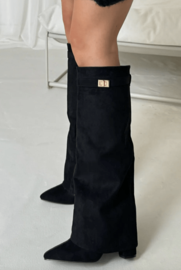 Kacob | Women's Slim Heeled Knee High Boots – Stretch Panel Winter Boots