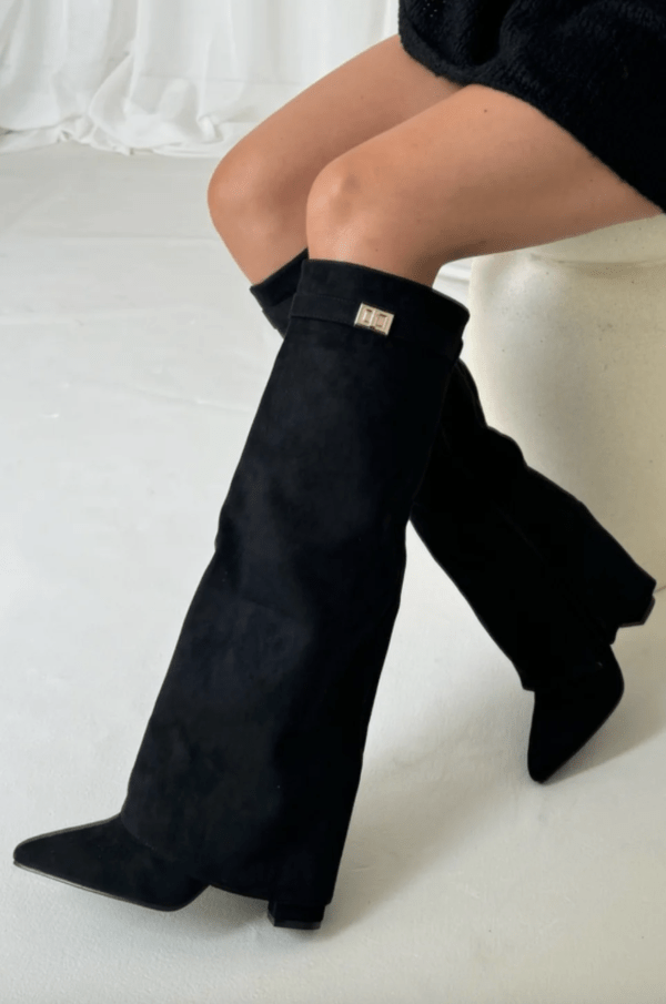 Kacob | Women's Slim Heeled Knee High Boots – Stretch Panel Winter Boots