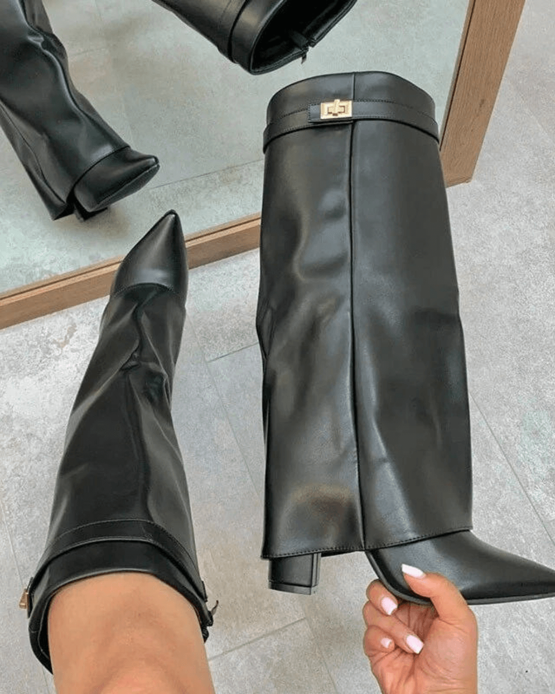 Kacob | Women's Slim Heeled Knee High Boots – Stretch Panel Winter Boots