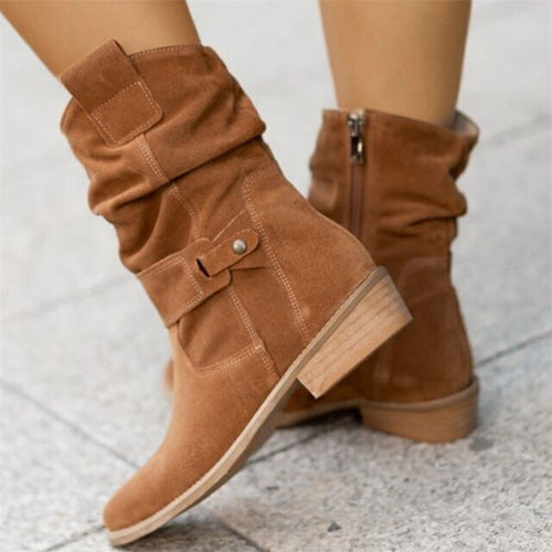 Kacob | Women's Slouch Ankle Boots – Western Style Boots with Buckle