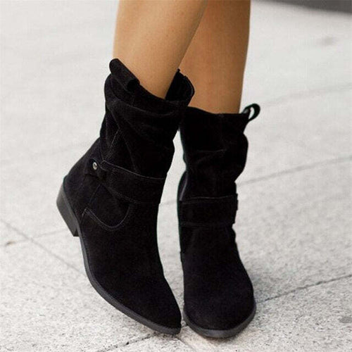 Kacob | Women's Slouch Ankle Boots – Western Style Boots with Buckle