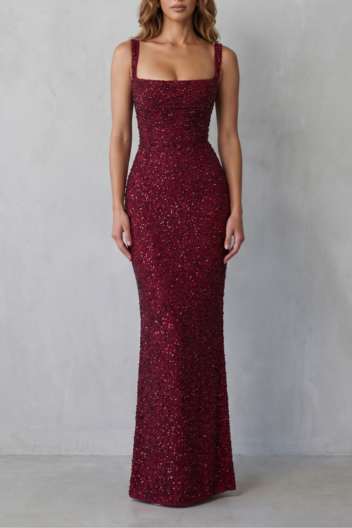 Kacob | Women's Square Neck Sequin Maxi Dress – Christmas Party Dress