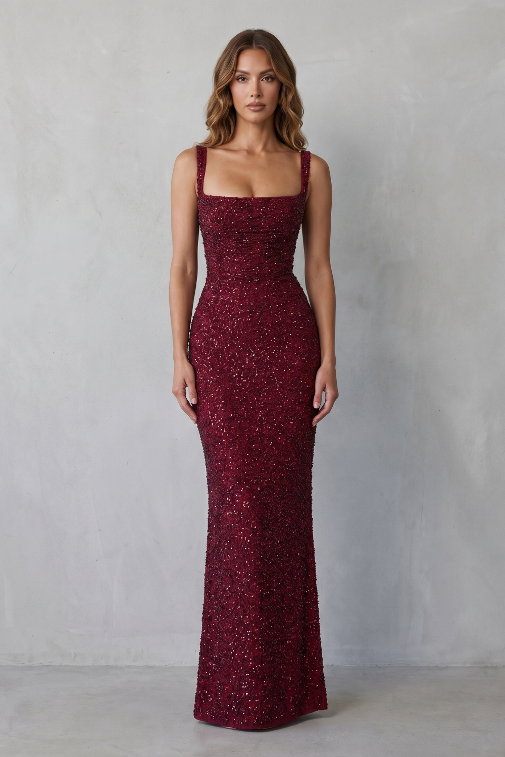 Kacob | Women's Square Neck Sequin Maxi Dress – Christmas Party Dress