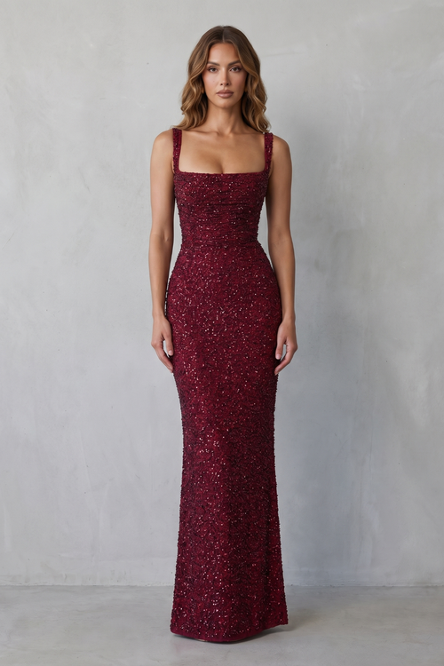 Kacob | Women's Square Neck Sequin Maxi Dress – Christmas Party Dress