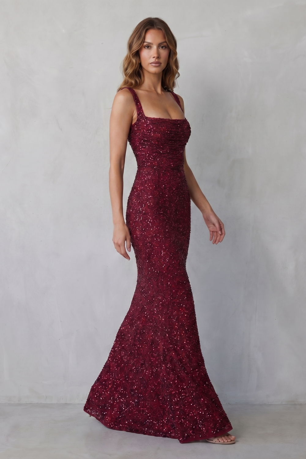 Kacob | Women's Square Neck Sequin Maxi Dress – Christmas Party Dress