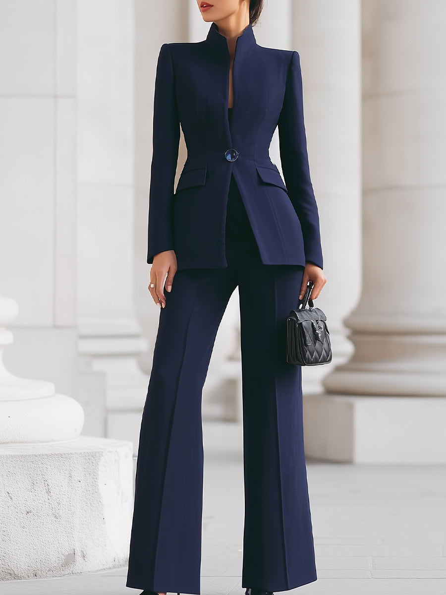 Kacob | Women's Stand Collar Blazer and Flared Trousers Suit