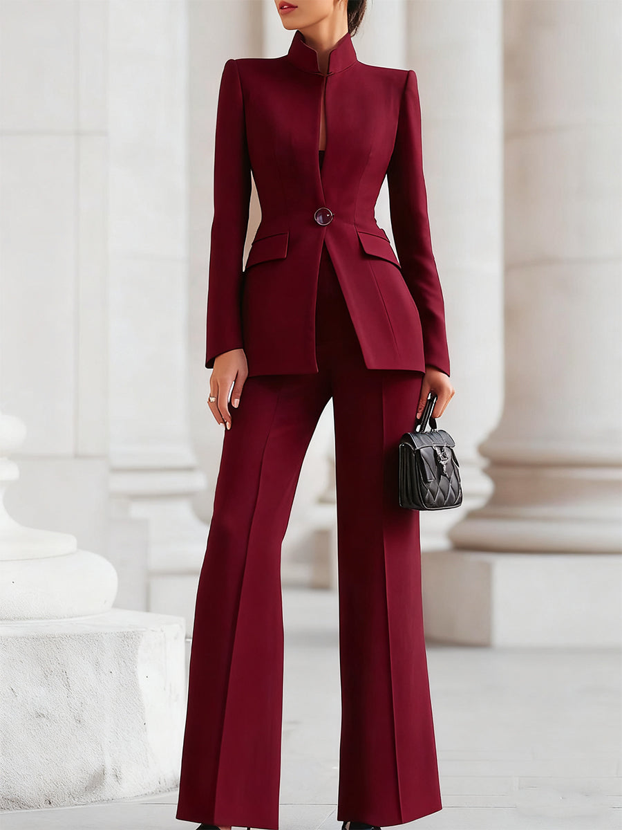 Kacob | Women's Stand Collar Blazer and Flared Trousers Suit