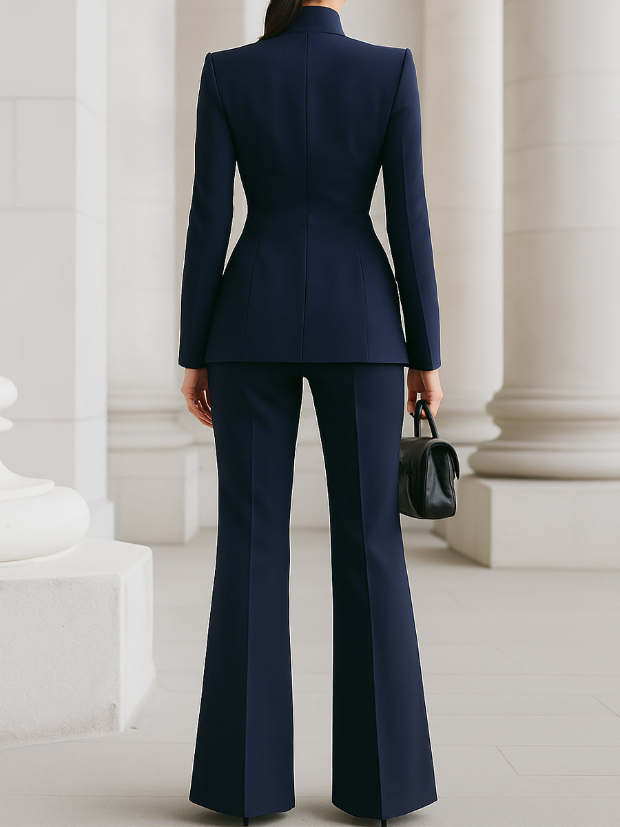 Kacob | Women's Stand Collar Blazer and Flared Trousers Suit