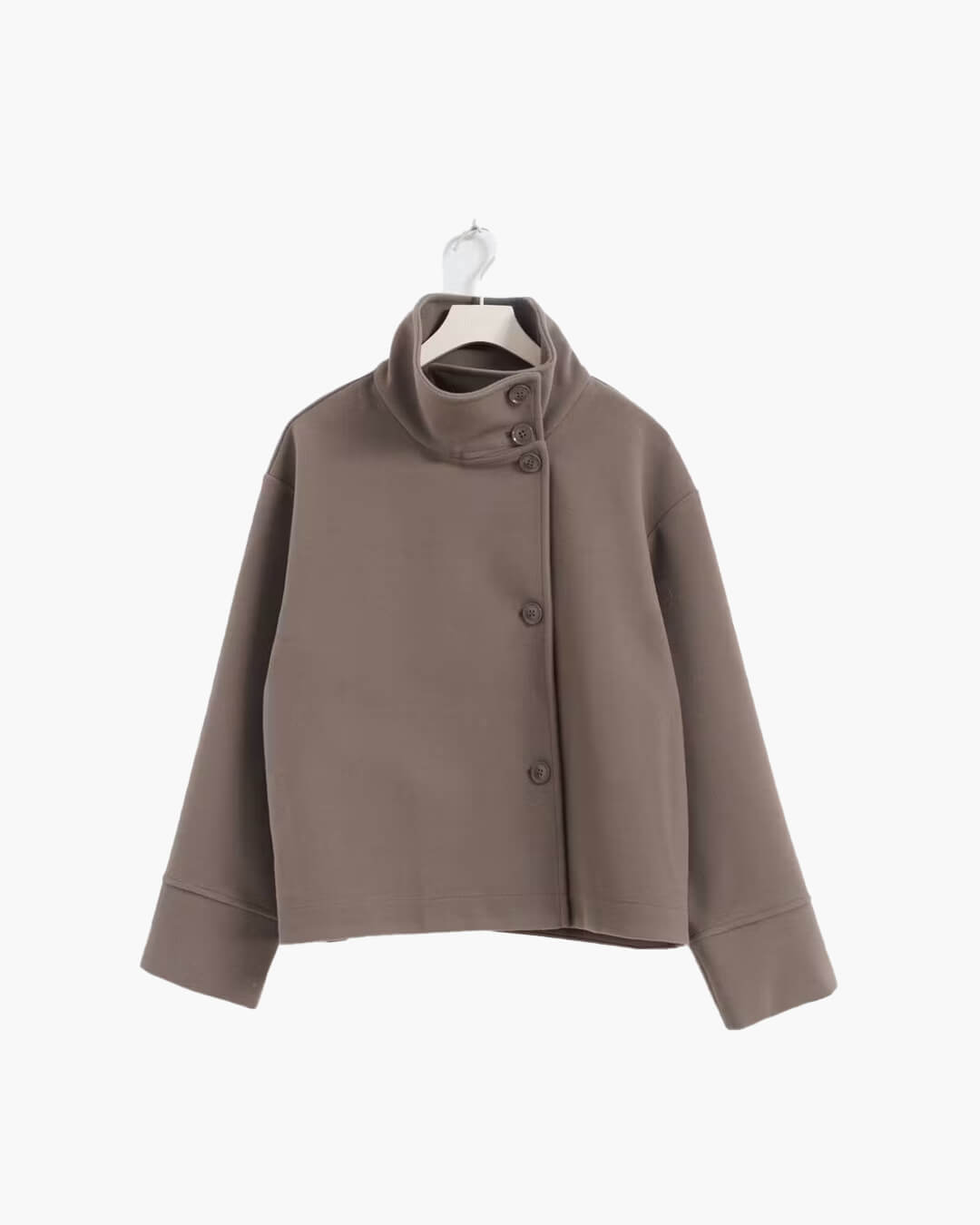 Women's Stand Collar Cropped Jacket – Button Front Boxy Fit Jacket