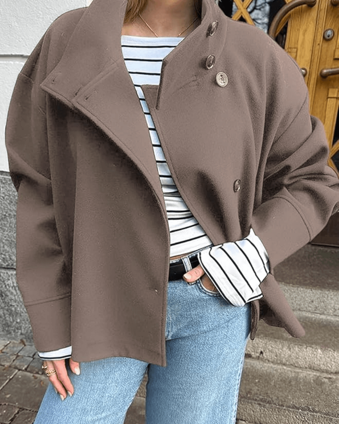 Women's Stand Collar Cropped Jacket – Button Front Boxy Fit Jacket