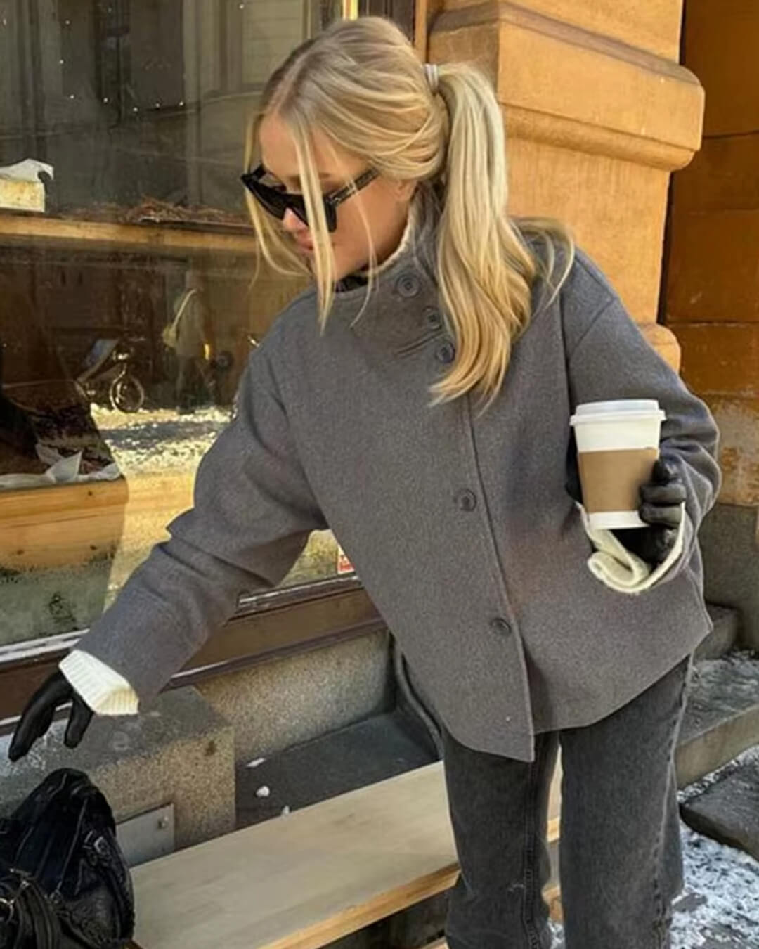 Women's Stand Collar Cropped Jacket – Button Front Boxy Fit Jacket