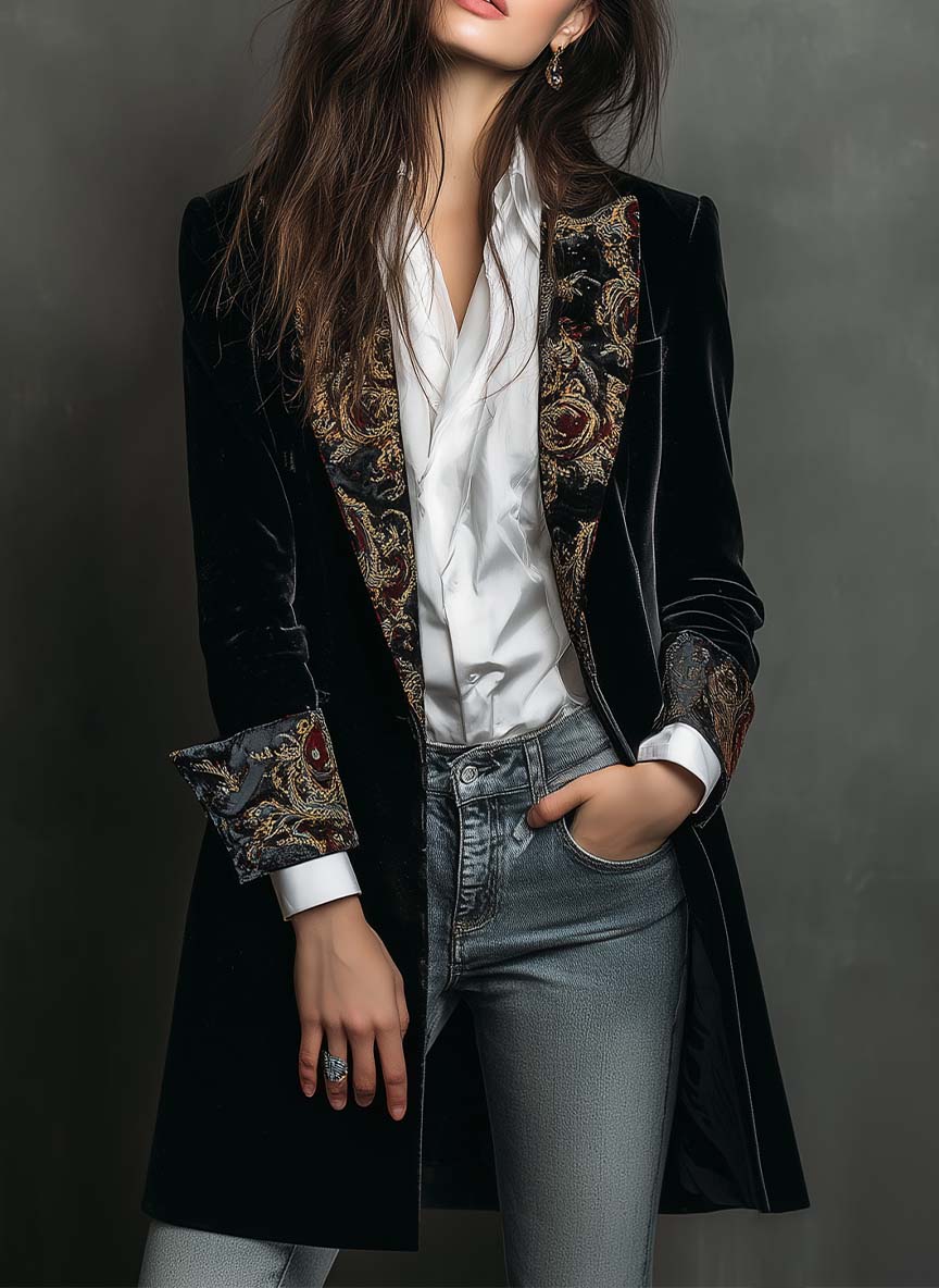 Kacob | Women's Statement Lapel Longline Blazer – Single Breasted Tailored Jacket