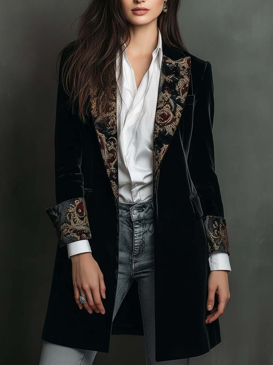 Kacob | Women's Statement Lapel Longline Blazer – Single Breasted Tailored Jacket