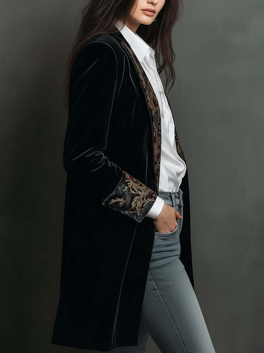 Kacob | Women's Statement Lapel Longline Blazer – Single Breasted Tailored Jacket