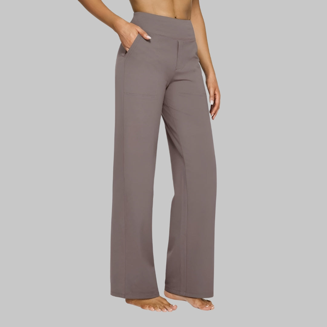Kacob | Women's Straight Leg Jersey Trousers – Elastic Waist Pull On Trousers