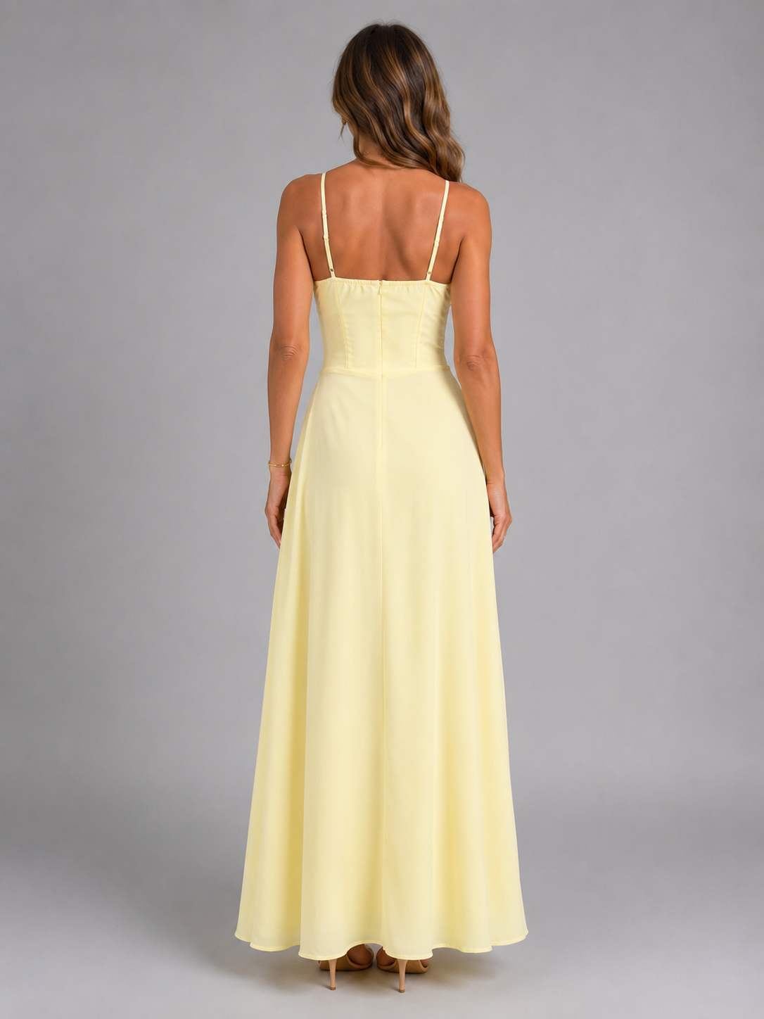 Women's Strappy Corset Maxi Dress – Ruched Bust Tie Front Flared Summer Dress