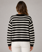 Women's Striped Button-Front Knit Cardigan