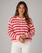 Women's Striped Button-Front Knit Cardigan