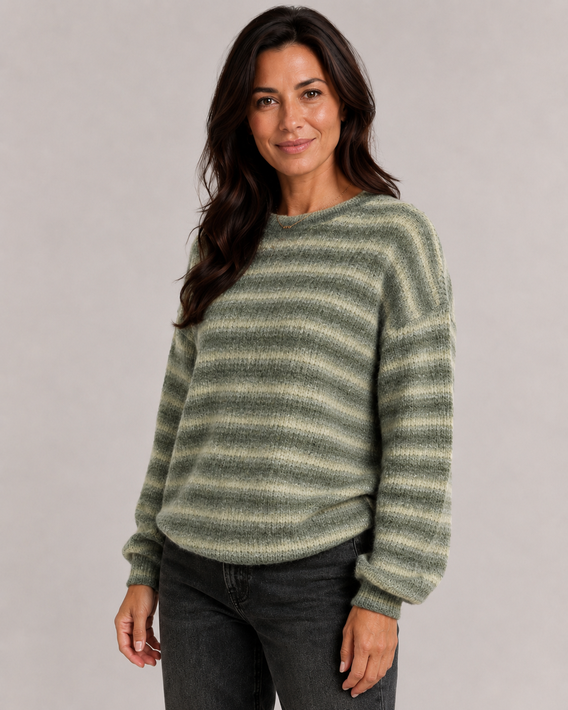 Women's Striped Fuzzy Knit Crew Neck Jumper