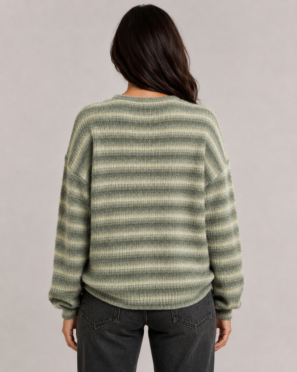 Women's Striped Fuzzy Knit Crew Neck Jumper