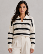 Women's Striped Johnny Collar Knit Jumper
