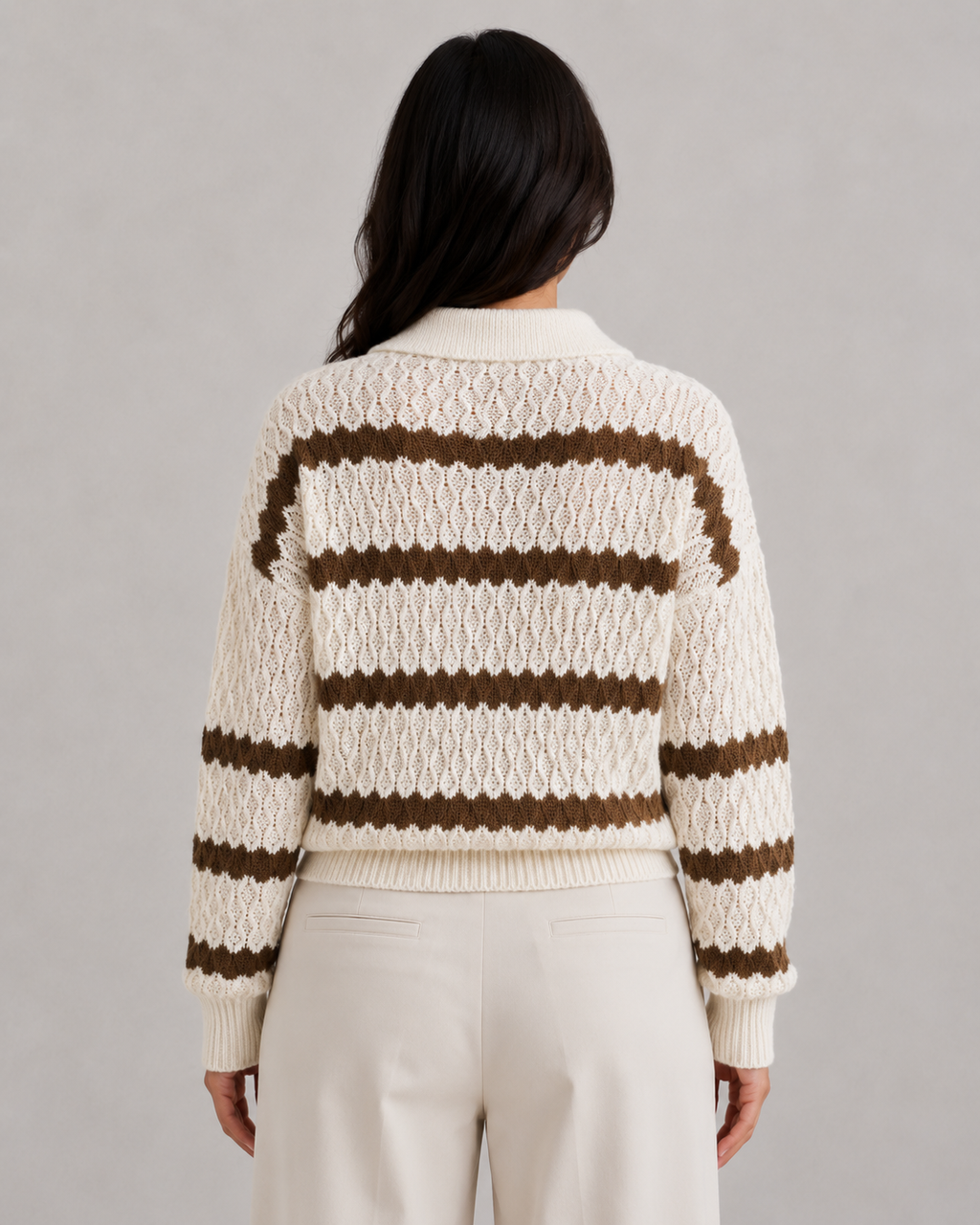 Women's Striped Johnny Collar Knit Jumper