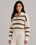 Women's Striped Johnny Collar Knit Jumper