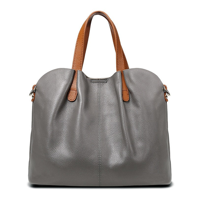 Women's Structured Tote Bag with Contrast Handles – Pleated Front Shoulder Bag with Inner Pouch