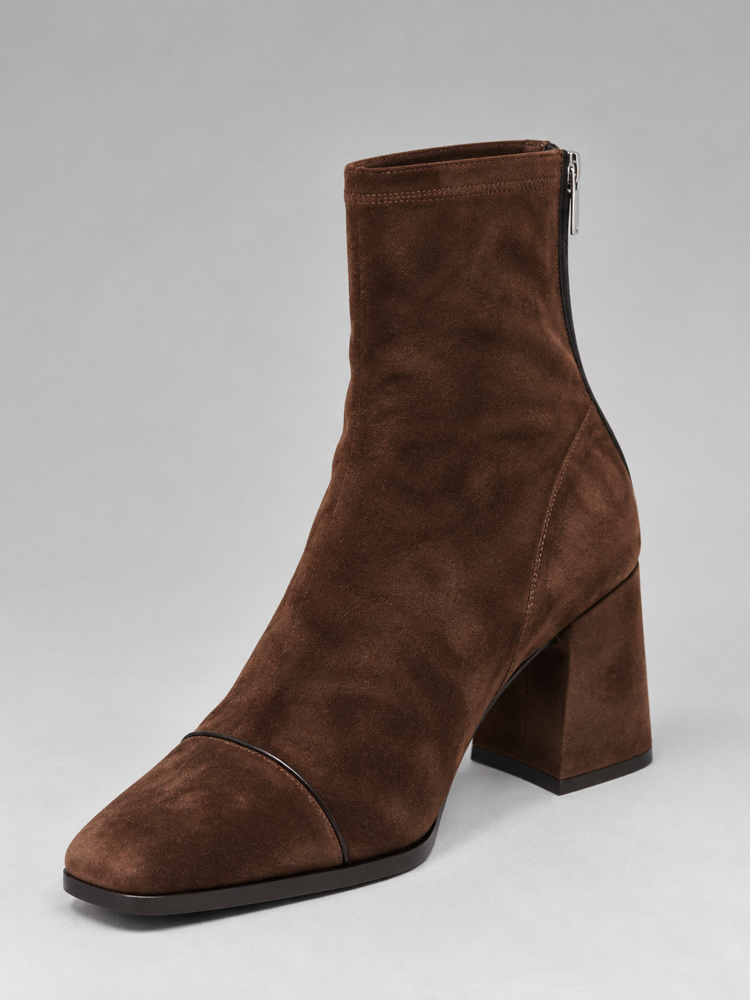 Women's Suede-Look Square Toe Ankle Boots – Block Heel Back Zip Boots