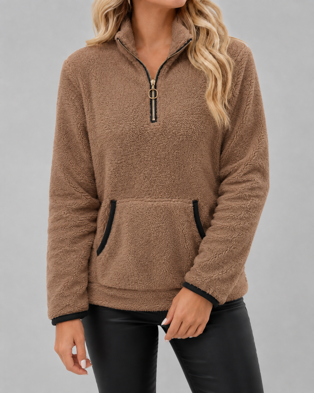 Women's Teddy Fleece Half-Zip Pullover – Funnel Neck