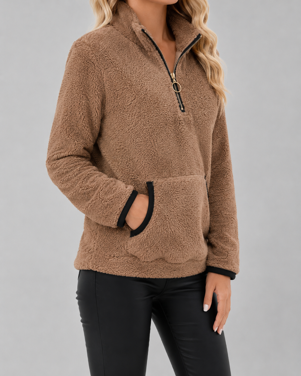 Women's Teddy Fleece Half-Zip Pullover – Funnel Neck