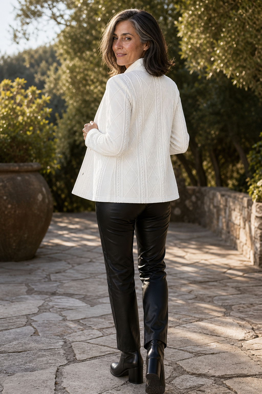 Kacob | Women's Textured Knit Blazer – Stand Collar Open Front Jacket