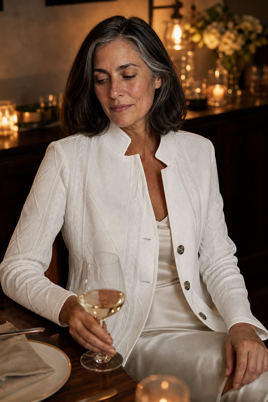 Kacob | Women's Textured Knit Blazer – Stand Collar Open Front Jacket