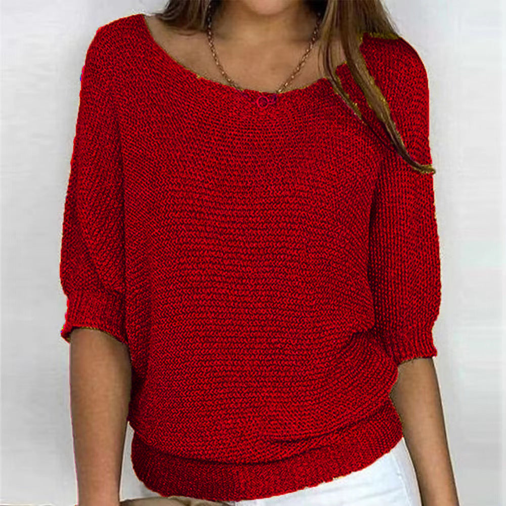 Kacob | Women's Textured Knit Jumper – Scoop Neck Relaxed Sweater