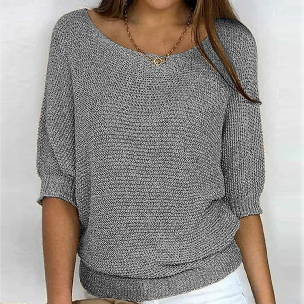 Kacob | Women's Textured Knit Jumper – Scoop Neck Relaxed Sweater