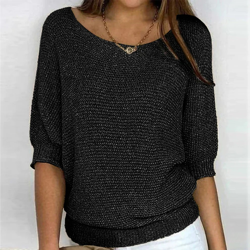 Kacob | Women's Textured Knit Jumper – Scoop Neck Relaxed Sweater