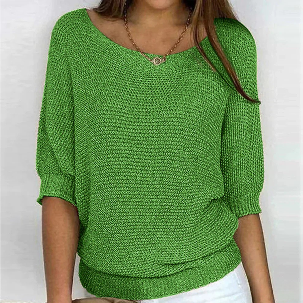 Kacob | Women's Textured Knit Jumper – Scoop Neck Relaxed Sweater