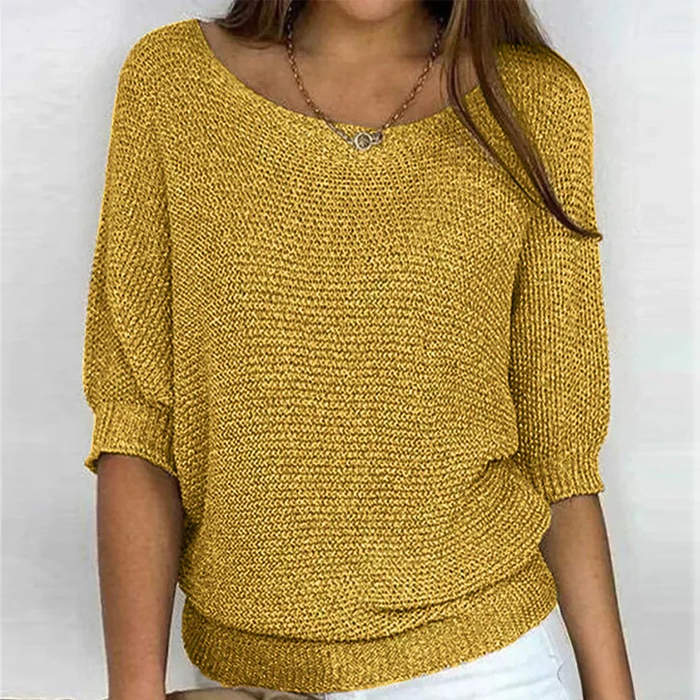 Kacob | Women's Textured Knit Jumper – Scoop Neck Relaxed Sweater