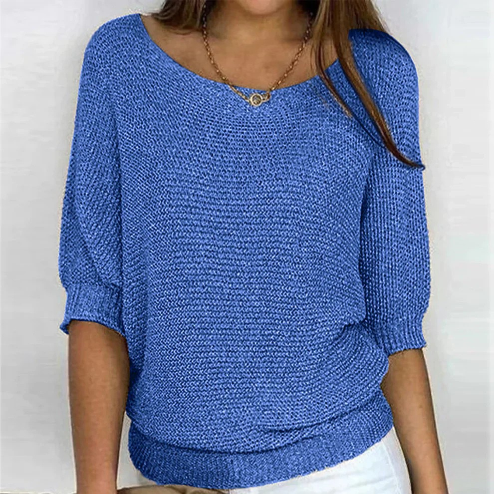 Kacob | Women's Textured Knit Jumper – Scoop Neck Relaxed Sweater