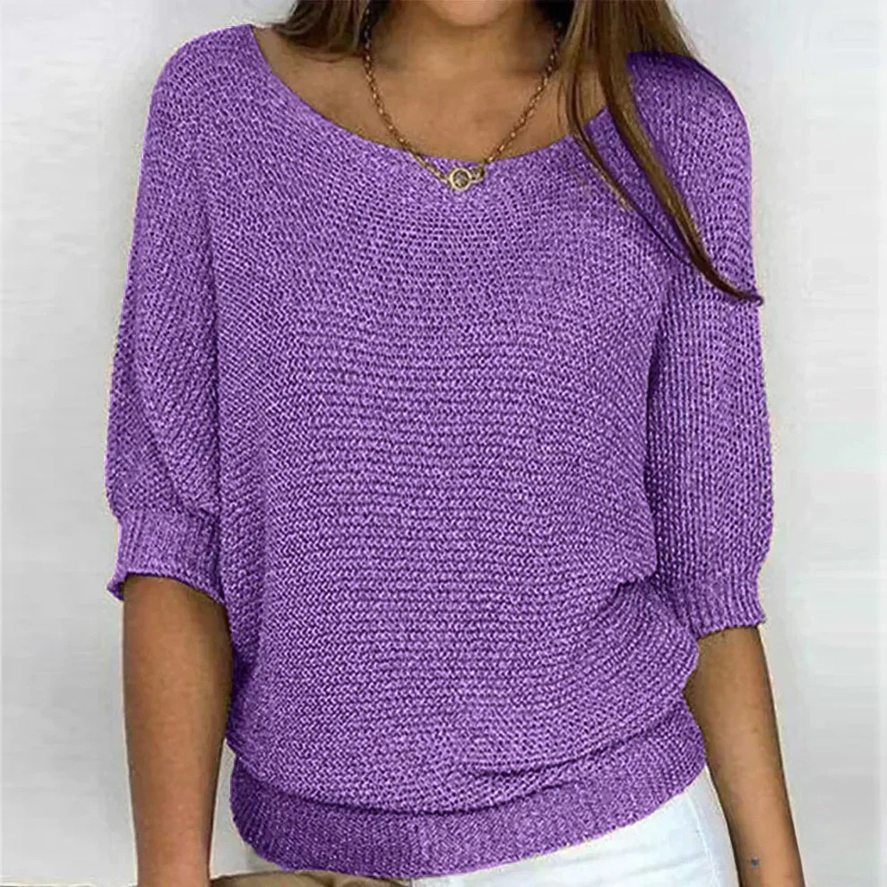 Kacob | Women's Textured Knit Jumper – Scoop Neck Relaxed Sweater