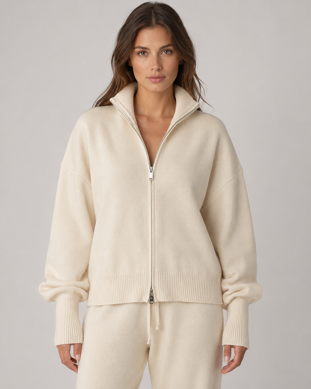 Women's Two-Way Zip Knit Cardigan – Funnel Neck