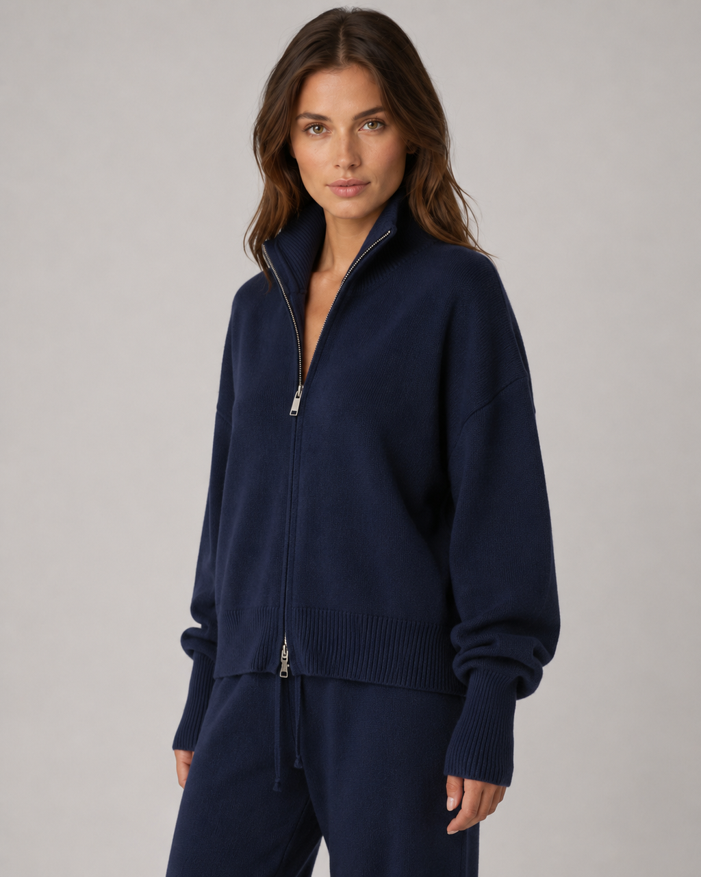 Women's Two-Way Zip Knit Cardigan – Funnel Neck