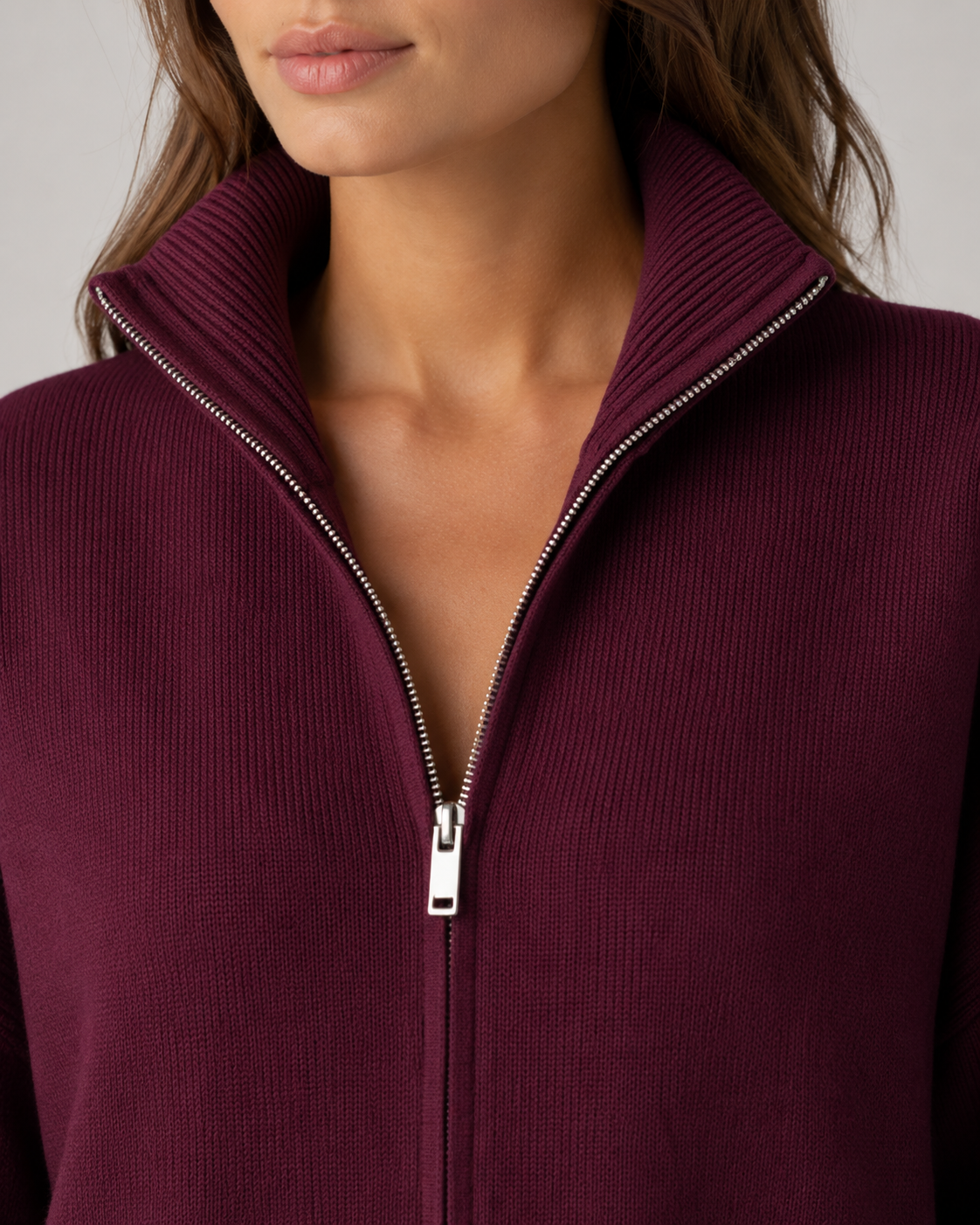 Women's Two-Way Zip Knit Cardigan – Funnel Neck