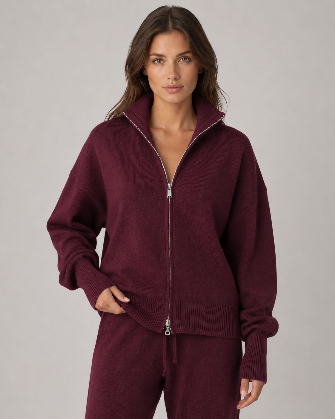 Women's Two-Way Zip Knit Cardigan – Funnel Neck