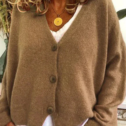 Kacob | Women's V-Neck Button Front Knitted Cardigan – Classic Layering Cardigan