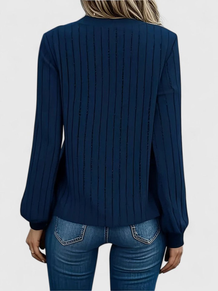 Kacob | Women's V-Neck Cable Knit Jumper – Balloon Sleeve Ribbed Knitted Jumper