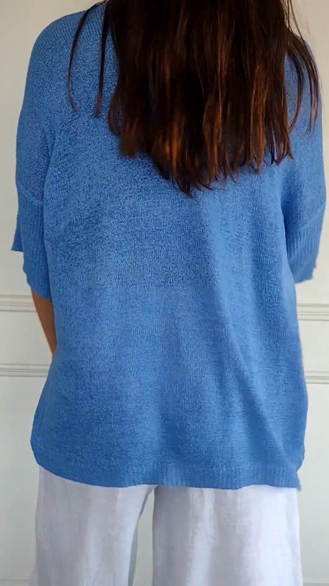 Kacob | Women's V-Neck Knit Top – Three Quarter Sleeve Fine Knit Jumper
