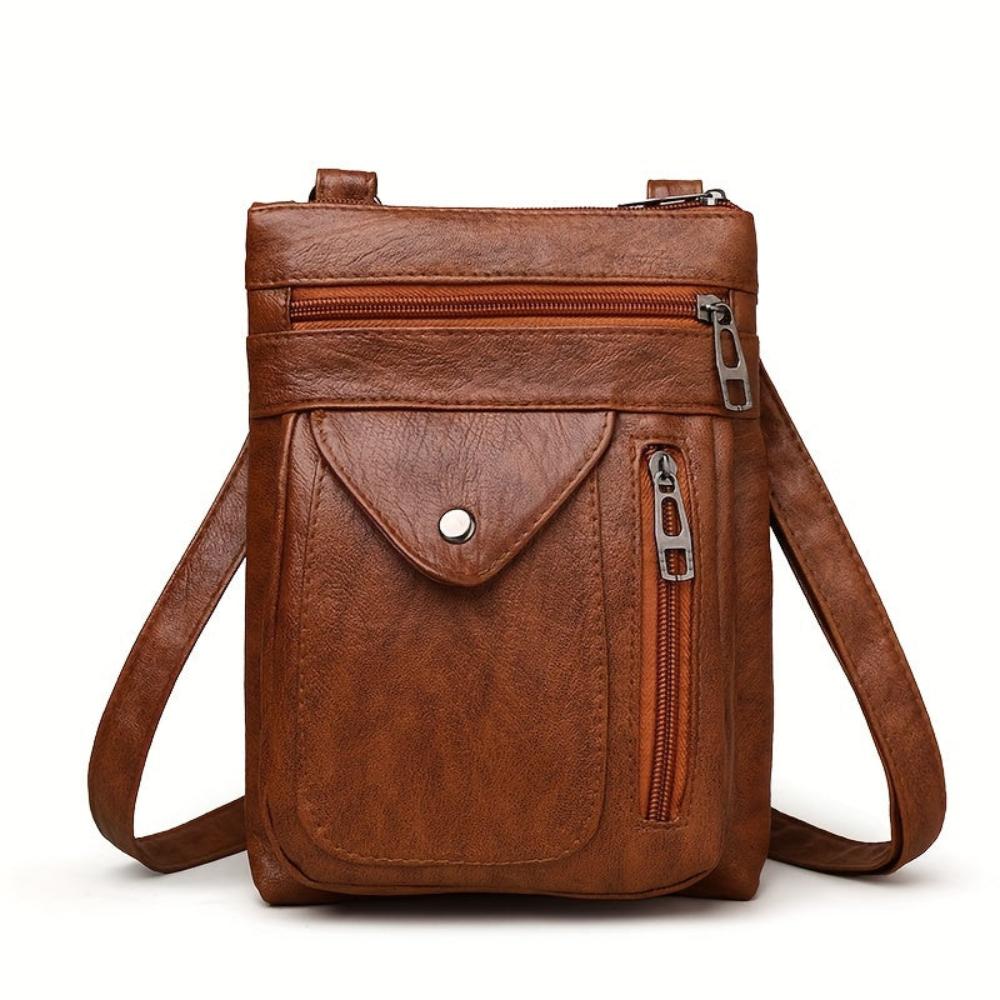 Women's Vintage Look Crossbody Bag – Slim Flap Pocket Shoulder Bag with Zip Compartments